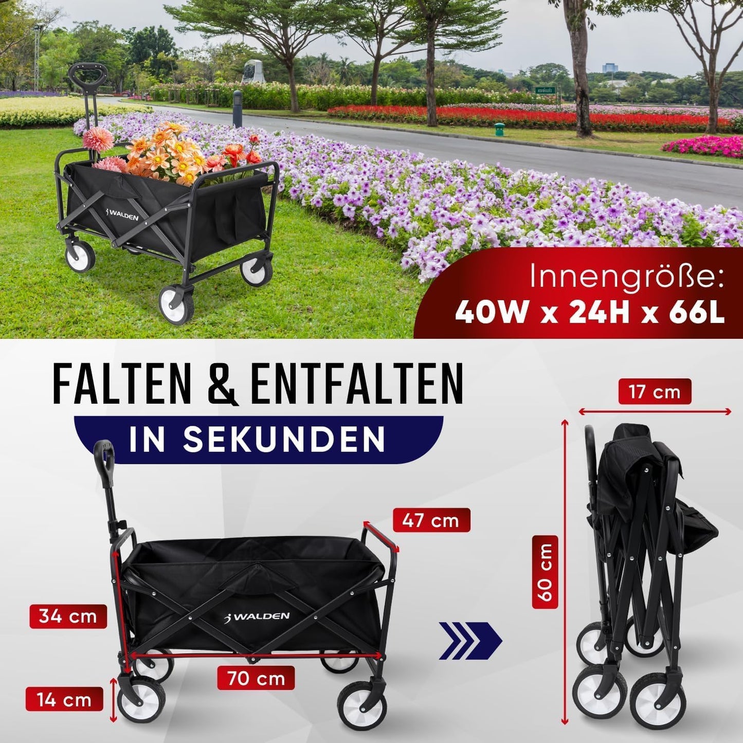 Foldable Handcart, Large Capacity Beach Trolley, Sturdy Folding Handcart, Portable Folding Cart for Sports, Shopping, Camping