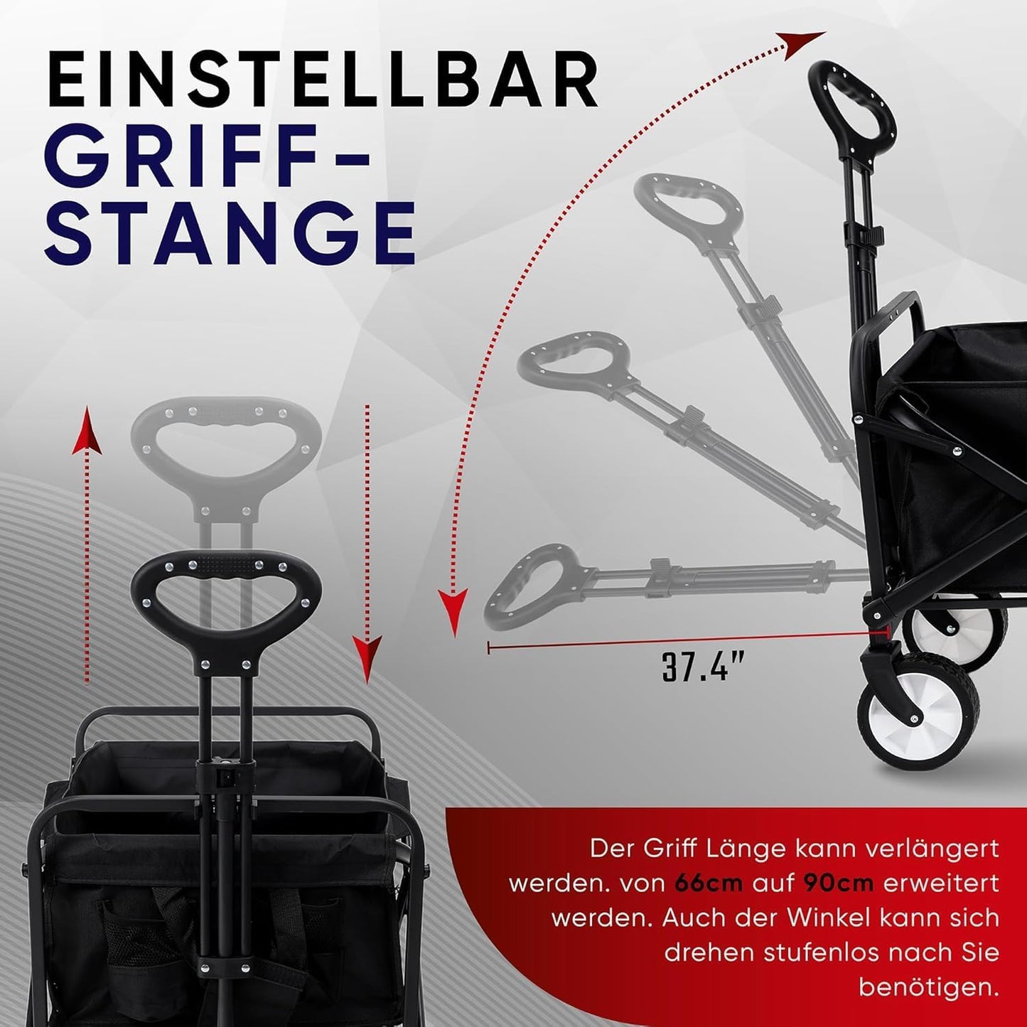 Foldable Handcart, Large Capacity Beach Trolley, Sturdy Folding Handcart, Portable Folding Cart for Sports, Shopping, Camping