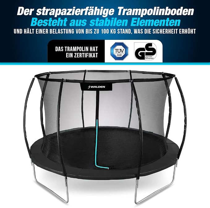 Outdoor Trampoline, Garden Trampoline, Certified Trampoline with Safety Fence and Padded Poles for Children, Indoor Outdoor Fitness