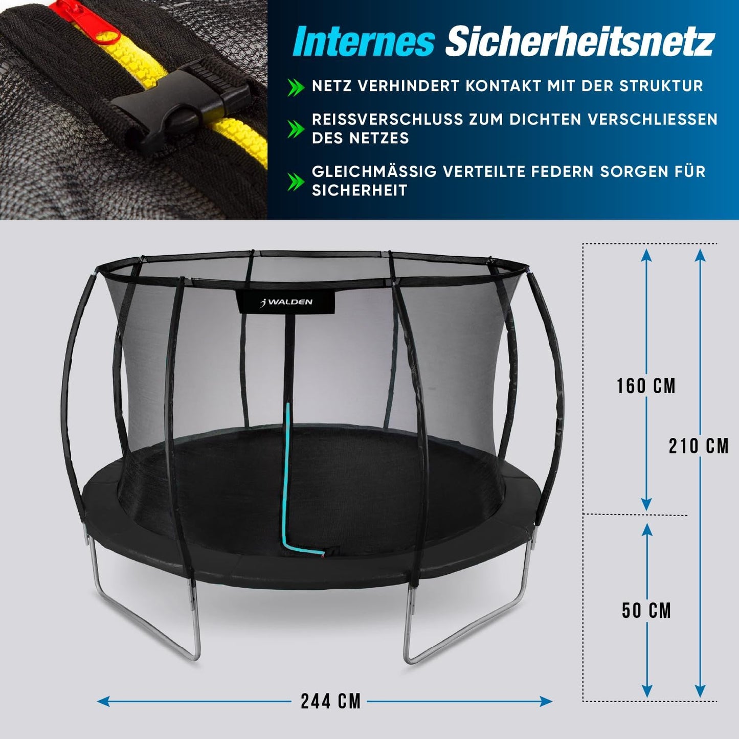 Outdoor Trampoline, Garden Trampoline, Certified Trampoline with Safety Fence and Padded Poles for Children, Indoor Outdoor Fitness